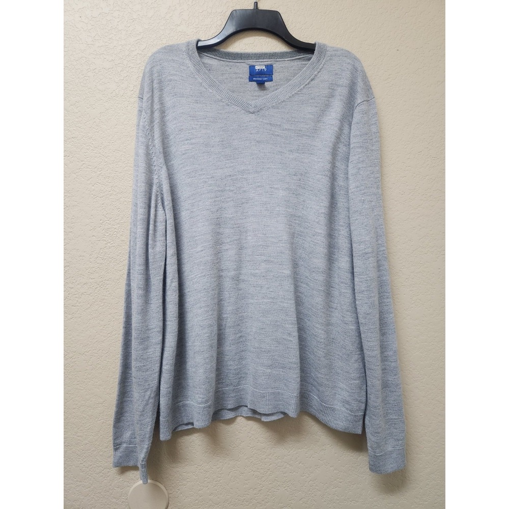 Apt 9 Mens 2XL Gray V-Neck Sweater Lightweight Merino Wool Blend Seriously Soft